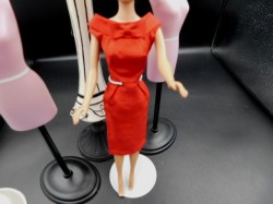 1962 63 BARBIE DOLL PAK  RED  SILK SHEATH DRESS, BOW, Red Japan Mules 